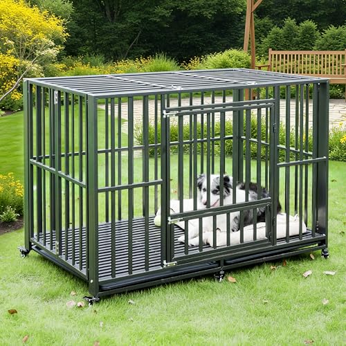 Heavy Duty Dog Crate, Indestructible Large Dog Crate with Escape Proof, High Anxiety Dog Kennel Indoor with Lockable Wheels. (60in) - size: 60in
