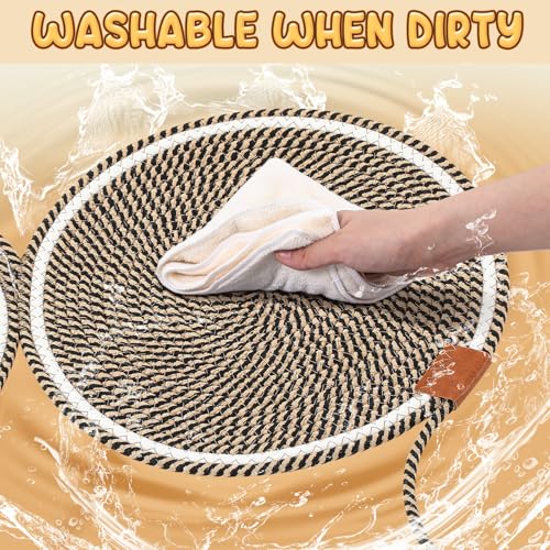 Shinylin 25.6 Inch Large Scratching Mat for Indoor Cats Natural Cotton Rope Flat Scratcher with Ear Hooks and Ball Toy Cat Scratch Rug Pad for Wall, Couch, Carpets, Sofas (Dark Brown) - color: dark brown