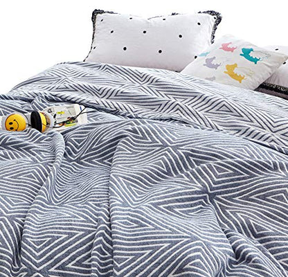 MEJU Blue Checks Stripes Triange Muslin Lightweight Summer Blanket for Bed Sofa Couch 100% Combed Cotton 3 Layer Soft Warm Bedspread Throw Blanket Bed Coverlet Sheet Twin 60 in X 80 in - color: Check2 Blue, size: Twin 60 in x 80 in