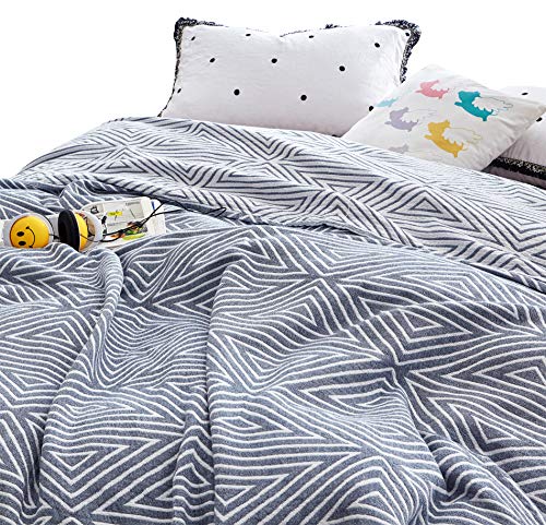 MEJU Blue Checks Stripes Triange Muslin Lightweight Summer Blanket for Bed Sofa Couch 100% Combed Cotton 3 Layer Soft Warm Bedspread Throw Blanket Bed Coverlet Sheet Twin 60 in X 80 in - color: Check2 Blue, size: Twin 60 in x 80 in