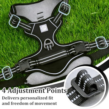 Vest Harness for Dogs - Reflective Adjustable Padding with Easy-On Design & Leash Attachment (M, Black) - color: Black, size: M
