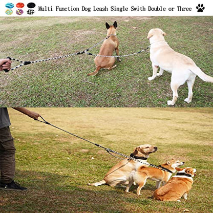 3 Dog Leash - Padded Handle, 360° Swivel Multiple Dog Leash No Tangle, Lead for Medium Large Dogs, Walking & Training Double Dogs (Black White) - color: Black White