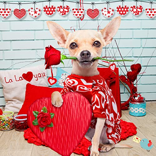 Weewooday 3 Piece Valentine's Day Dog Pajamas Dog Bodysuit & Jumpsuit Set, Heart Pattern Puppy Clothes for Puppy & Cat (L(fit 7.7-9.9lbs)) - size: L(fit 7.7-9.9lbs)