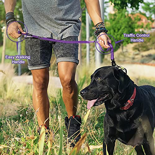 Raipult Tactical Dog Leash Heavy Duty, 4-6FT Shock Absorbing Bungee Leash with Quick Release Clip& 2 Handles, No Pull Waking Lead with Car Seatbelt for Medium Large Dogs that Pull,Purple - color: Purple