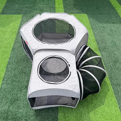 Portable Dog Playpen 2-Room with Tunnel, 3-in-1 Large Cat Crate Play Enclosure with Separate Areas, Foldable Pet Playpen for Puppy Kitten and Small Animals Indoor Outdoor - size: Large