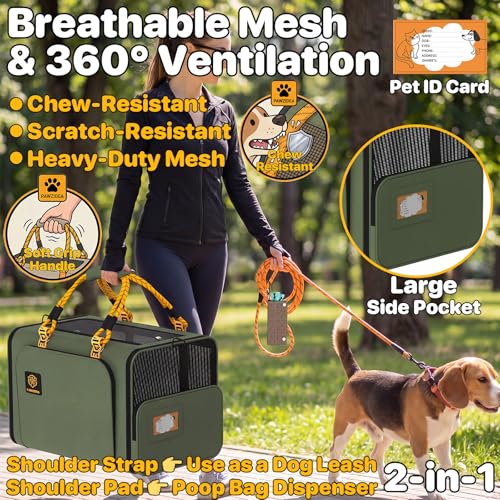 PAWZIDEA Expandable Large Pet Carrier with Wheels, 24x16x16 in Rolling Cat Carrier for 2–4 Cats up 55lb, Soft-Sided Collapsible Small Medium Dog Crate for Car Travel, Telescopic Handle, Storage Pocket - color: Dark Green-Wheels-XL