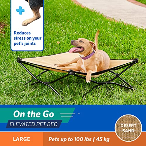 Coolaroo On-The-Go Elevated Dog Bed - Foldable Pop-Up Travel Dog Bed with Breathable, Moisture-Resistant Fabric, Carry Bag Included, Lightweight & Portable, Desert Sand, Large - color: Desert Sand, style: Large