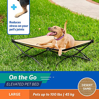 Coolaroo On-The-Go Elevated Dog Bed - Foldable Pop-Up Travel Dog Bed with Breathable, Moisture-Resistant Fabric, Carry Bag Included, Lightweight & Portable, Desert Sand, Large - color: Desert Sand, style: Large