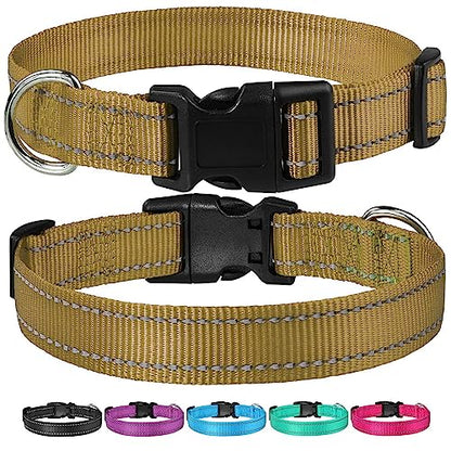 Reflective Dog Collar with Buckle Adjustable Safety Nylon Collars for Small Medium Large Dogs, Brown XS - color: Brown, size: X-Small :Width 5/8",Neck 8-12"