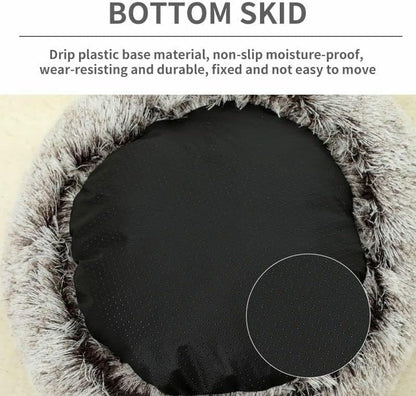 Cat Bed Round Fluffy Hooded Cat Bed Cave, Anti-Anxiety Cave Bed with Hooded Blanket, Cozy Cuddler Luxury Puppy Pet Bed, Anti-Slip Bottom and Machine Washable (Coffee, Medium) - color: Coffee, size: Medium