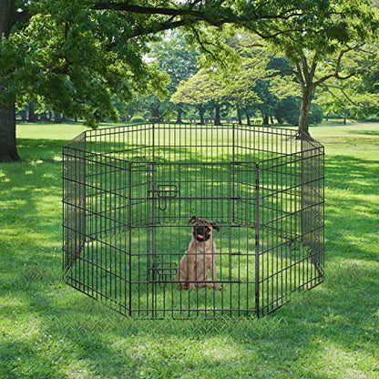 Yaheetech 30" High 8 Panel Foldable Metal Dog Exercise Pen Pet Playpen Dog Fence Outdoor & Indoor Use for Small Animals with Door Black - size: 30"