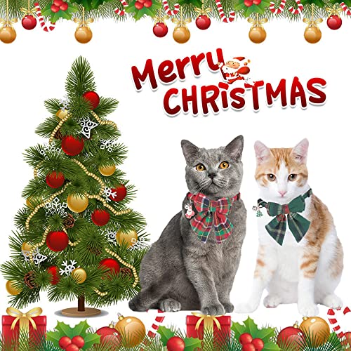 ADOGGYGO Christmas Cat Collars Breakaway with Removable Bow Tie, 2 Pack Red Green Plaid Christmas Collar for Cats Kittens - color: Christmas-2