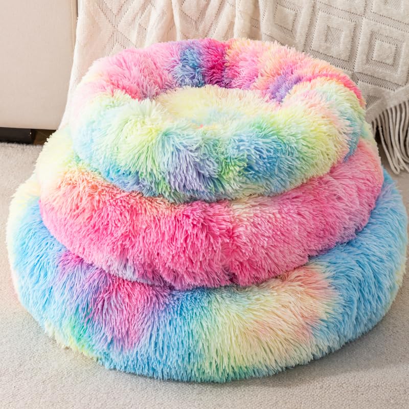 Cat Beds for Indoor Cat Dog Bed Dog Donut Bed Small Pet Bed Dog Calming Bed Warm Puppy Bed Cat Beds Baby Kitten Bed Fluffy Donut Bed Up to 7 Lbs Small Pet - size: Small