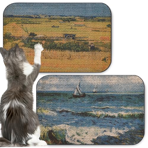2 Pack Art Cat Scratcher, Wall-Mountable Cat Scratch Pad, Cat Wall Scratcher 16.7x11x1 Inch Cat Scratching Board for Indoor Cats Toy (Series3) - color: Van Gogh3-2