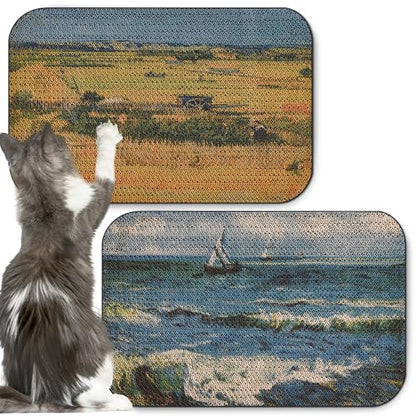 2 Pack Art Cat Scratcher, Wall-Mountable Cat Scratch Pad, Cat Wall Scratcher 16.7x11x1 Inch Cat Scratching Board for Indoor Cats Toy (Series3) - color: Van Gogh3-2