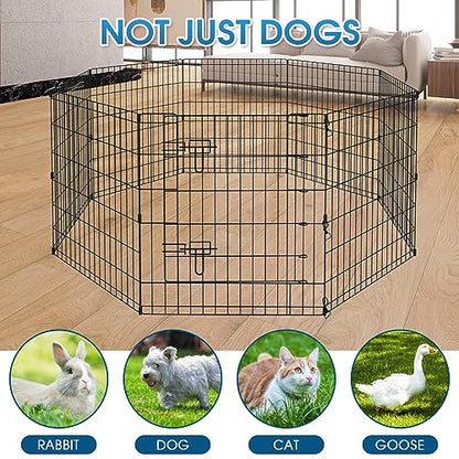 Dog Pen Pet Playpen Dog Fence Indoor Foldable Metal Wire Exercise Puppy Play Yard Pet Enclosure Indoor Outdoor 8 Panels 30 Inch with Bottom Pad/Top Cover - style: Playpen + bottom pad