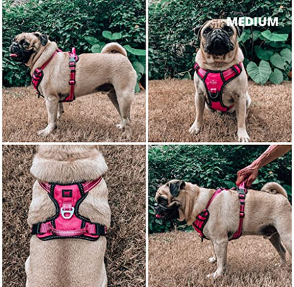 Tuff Pupper No Pull Easy Walk Dog Harness | Heavy Duty Pet Vest | Front & Back Leash Clips | Strong Safety Handle | Reflective Anti Pull Vest | Comfortable Padded Escape Proof Harness (Medium, Pink) - color: Hot Pink, size: Medium (Neck: 15-23" , Chest: 1