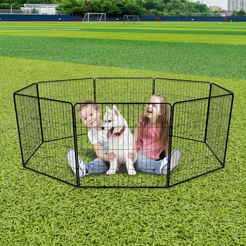 Dog Playpen 24 Inch 8 Panels, Foldable Metal Dog Playpen Indoor Outdoor, Puppy Playpen for Small Dogs, Portable Heavy Duty Pet Playpen, Durable and Secure