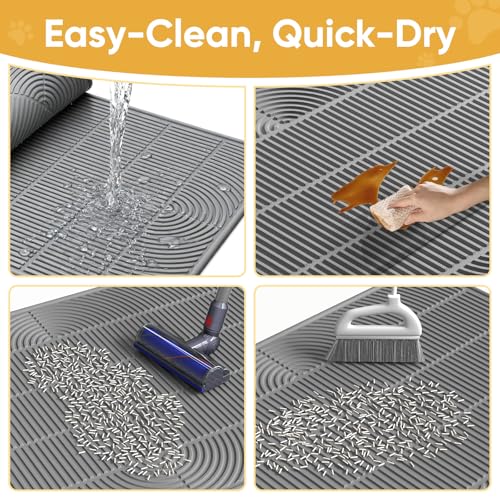 TRZZ XXL Extra Large Cat Litter Mat, Silicone Litter Box Mat for Floor, Waterproof & Non-Slip, Easy to Clean, Cat Litter Trapping Mat & Kitty Litter Catcher for Scatter Control (Light Gray) - color: Light Gray