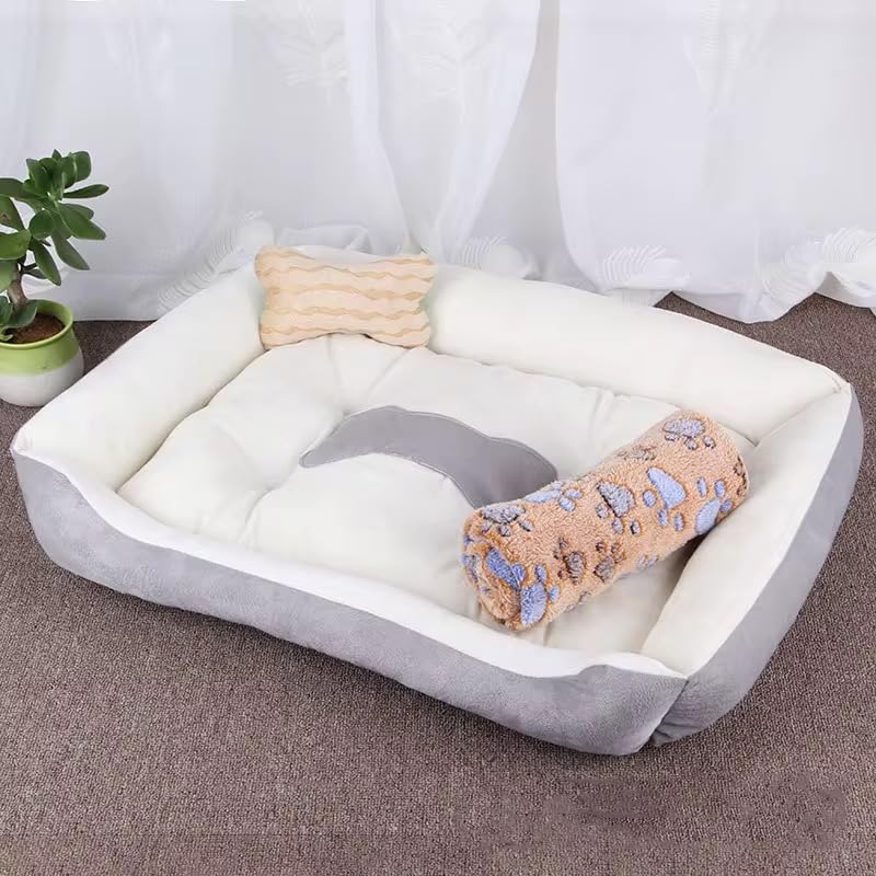 Plush Pet Bed, Soft Cushioned Dog Sofa with Bolster Pillows Breed Dogs Cotton Fill Side Bolster Washable (Light Gray and White, Medium) - color: light gray and white, size: Medium
