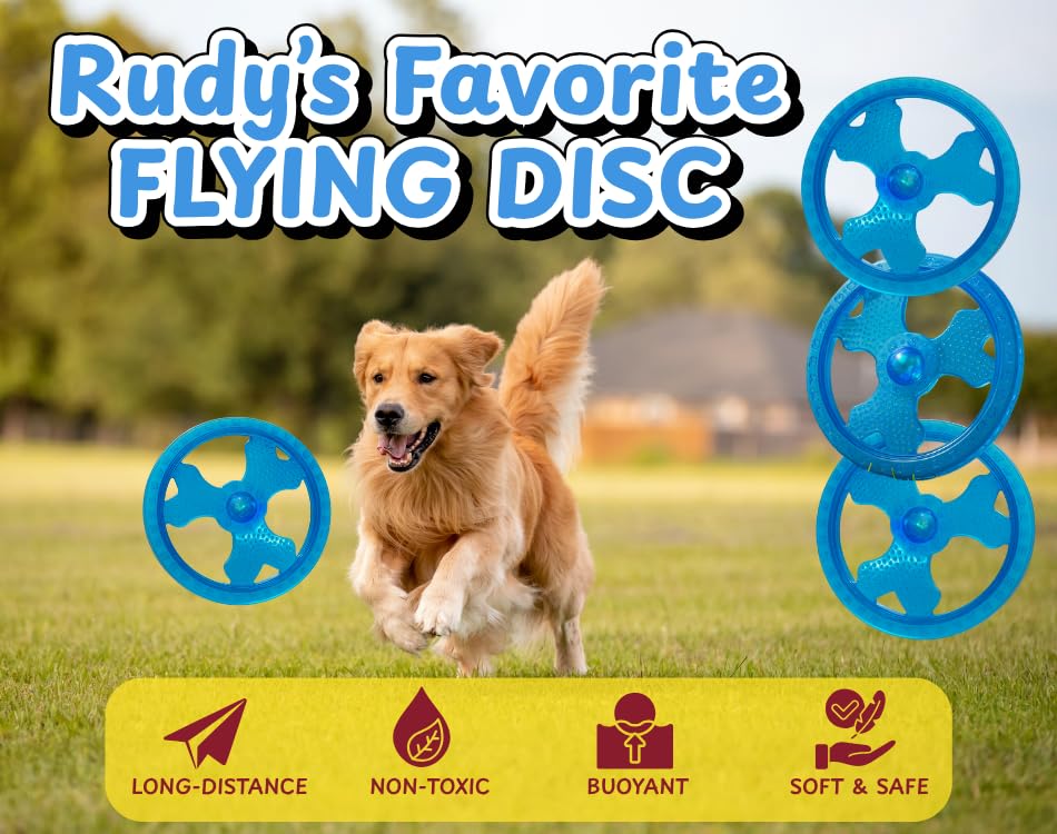Rudy’s Favorite TPR Flying Disc w/Center Ball - Dog Frisbee - Floats, Flies Far for Fetch Freaks, Pool Splashers & Backyard Maniacs- Dog Toys for Aggressive chewers, chew Toys & Pool Toys