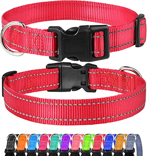 Reflective Dog Collar, Sturdy Nylon Collars for Puppy and Extra Small Girl and Boy Dogs, Adjustable Dog Collar with Quick Release Buckle,Red,3/8" Width - color: Red, size: X-Small (Pack of 1)