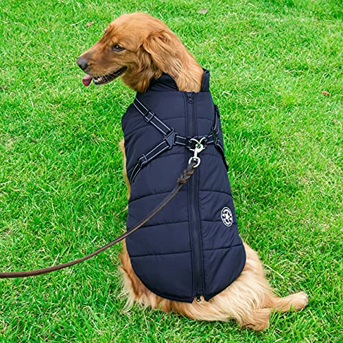 Dog Jackets for Winter Windproof Waterproof 2 in 1 Outfit Cold Weather Coat Dog Vest Harness Puppy Winter Warm Jacket Small Blue M - color: Blue, size: Medium