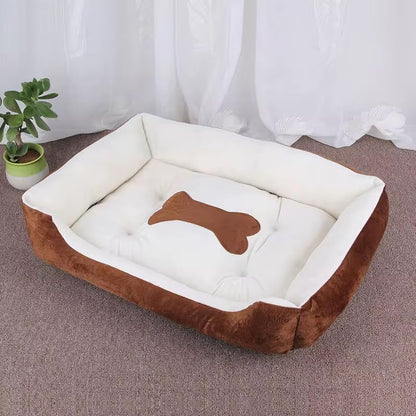 Plush Pet Bed, Soft Cushioned Dog Sofa with Bolster Pillows Breed Dogs Cotton Fill Side Bolster Washable (Brown and White, Medium) - color: brown and white, size: Medium