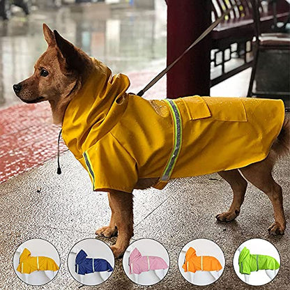 Dog Raincoat with Hood Waterproof Poncho Rain Jacket Dog with Back Pocket Adjustable Drawstring Reflective Strip (Orange, XXXXX-Large)