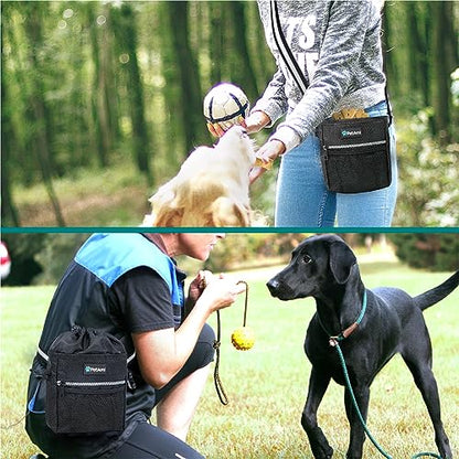 PetAmi Dog Treat Pouch, Pet Treat Pouch For Training, Dog Walking Bag Holder for Kibbles, Pet Food Toy, Dog Trainer Essentials Supplies, Poop Bag Dispenser, 3 Ways to Wear (Black) - color: Black