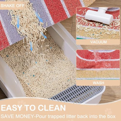 Cat Litter Mat Quality Litter Box Mat Large Non-Slip Cat Litter Mat Litter Trapping Mat Soft Kitty Litter Mat Compatible Two Litter Boxes Cat Products Easy to Clean,Orange,L - color: Red, size: L(33.5" x 22.4")