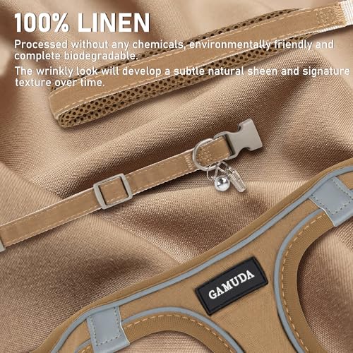 Small Pet Harness Collar and Leash Set, Step in No Chock No Pull Linen Fabric Soft Mesh Dog Vest Harnesses Reflective for Dogs Puppy Cats Kitten Rabbit (Brown, L) - color: Brown, size: Large
