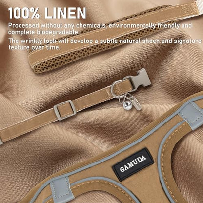 Small Pet Harness Collar and Leash Set, Step in No Chock No Pull Linen Fabric Soft Mesh Dog Vest Harnesses Reflective for Dogs Puppy Cats Kitten Rabbit (Brown, L) - color: Brown, size: Large