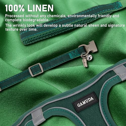 Small Pet Harness Collar and Leash Set, Step in No Chock No Pull Linen Fabric Soft Mesh Dog Vest Harnesses Reflective for Dogs Puppy Cats Kitten Rabbit (Green, XXS) - color: Green, size: XXS