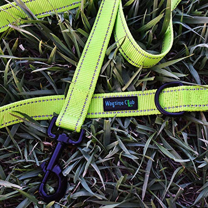 Wagtime Club Double Handle Dog Leash, 6ft Long Heavy Duty Dog Leash with Paded Traffic Handles for Extral Control and Training, Dual Handles Leads, Large Medium Small Dogs (Reflective Neon Green) - color: Reflective Neon Gren