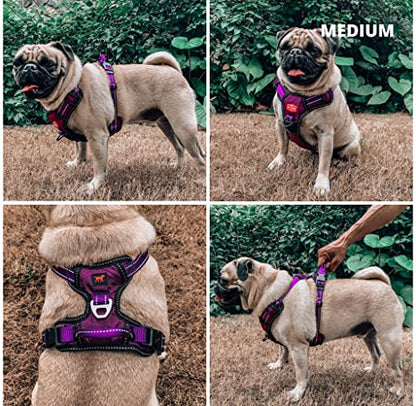 Tuff Pupper No Pull Easy Walk Dog Harness | Heavy Duty Pet Vest | Front & Back Leash Clips | Strong Safety Handle | Reflective Anti Pull Vest | Comfortable Padded Escape Proof Harness(Medium, Purple) - color: Purple, size: Medium (Neck: 15-23" , Chest: 18
