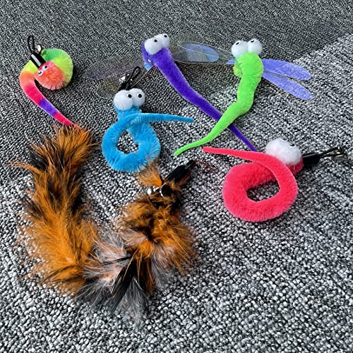 Cat Toy Wand with Pole, 9PCS Feather Refills Interactive Fishing Pole Teaser Rod Toy for Indoor Cats Kittens (9Pcs B) - color: 9Pcs B