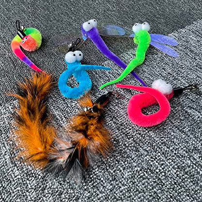 Cat Toy Wand with Pole, 9PCS Feather Refills Interactive Fishing Pole Teaser Rod Toy for Indoor Cats Kittens (9Pcs B) - color: 9Pcs B