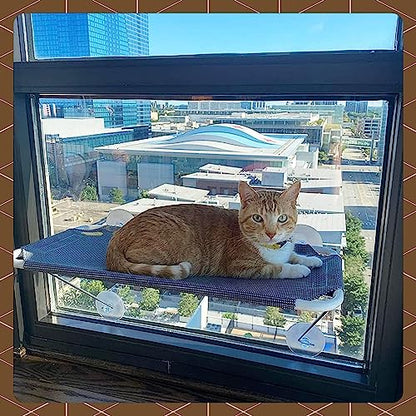 Cat Window Perch with 360° Sunbath, Hammock Bed for Indoor Cats, Grey Comfortable Seat for Sunbathing, Easy to Install on Any Window (Large)