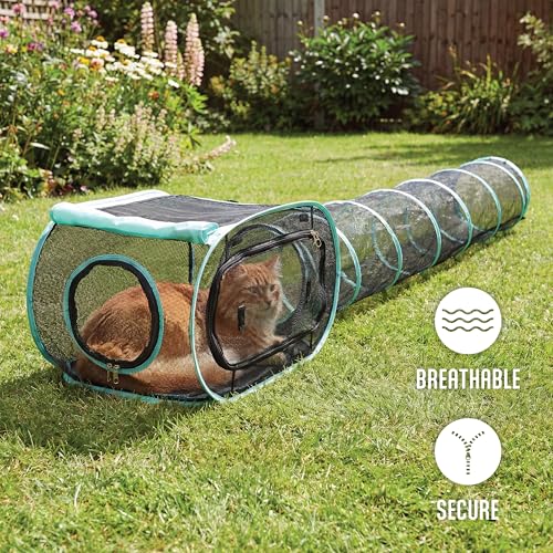 Kitty City Outdoor Catio Furniture and Play Kits for Cats, Play Combo - color: D) 1-Way Tunnel/Tent Combo