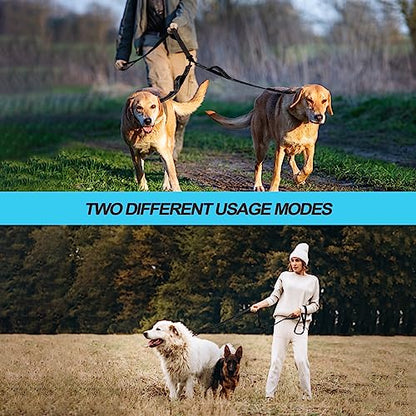 Double Dog Leash, No Tangle Dual Leash, Reflective Walking Training Lead, 4 Comfortable Padded Handles for 2 Dogs with Collapsible Bowl and Waste Bags (Black, Large) - color: Black