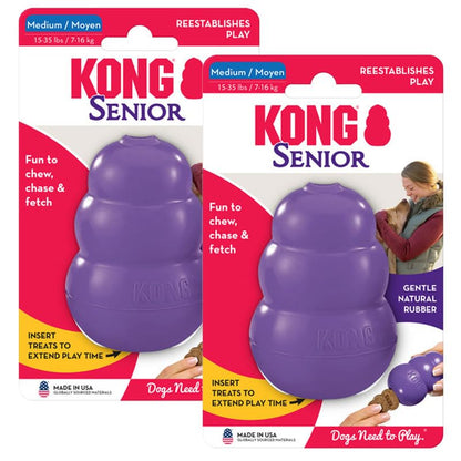 KONG Senior - Purple Rubber Dog Toy with Gentle, Natural Rubber - Durable Dog Toy for Older Dogs - Use Treats with Stuffable Chew Toy - Treat Toy for Chewing & Fetching (2 Pack) (Medium) - size: Medium