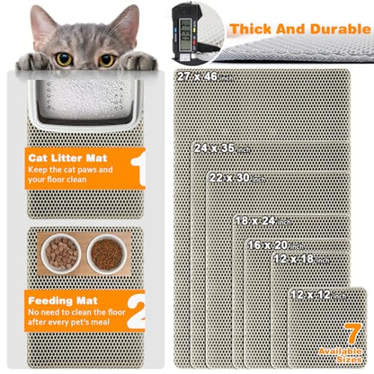 Waterproof Cat Litter Mat, Double Layer EVA, Odor-Free Large Grid, Urine Proof, Easy Cleanup (Khaki, 24 x 35) - color: Khaki