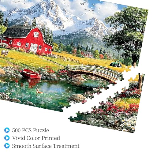 500 Pieces Jigsaw Puzzles for Adults, Red Barn Mountain Farm Landscape Art Puzzle, Stress Relief Concentration Training Brain Teaser Puzzle 20.4x15 Inch - color: Wooden Puzzle12, size: 500 Piece pcs