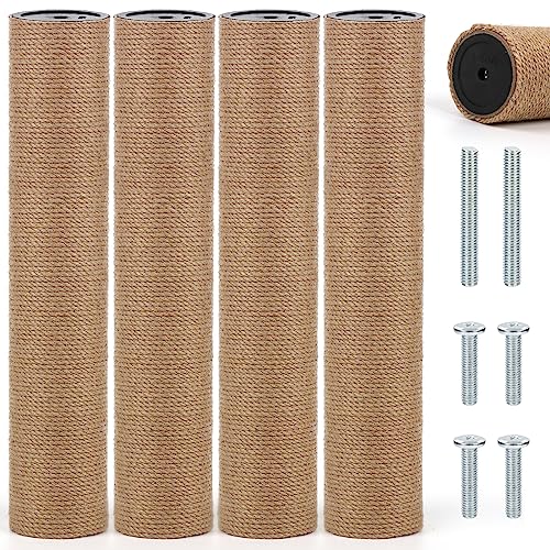 4 PCS M8 Cat Scratching Post Replacement, 15.7 x 3.1 Inches Cat Tree Replacement Post Jute Pole for Indoor Cats with M8 Screws, for Kitten Tree Tower Spare Cat Furniture Accessories - color: M8+Grey