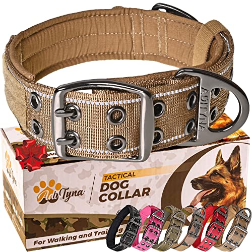 ADITYNA Heavy Duty Dog Collar for Medium Dogs - Reflective Collar with Handle for Training, and Walking - Wide, Thick, Tactical, Soft Neoprene Padded - color: Coyote Brown, size: Medium: Fit 15-19" Neck