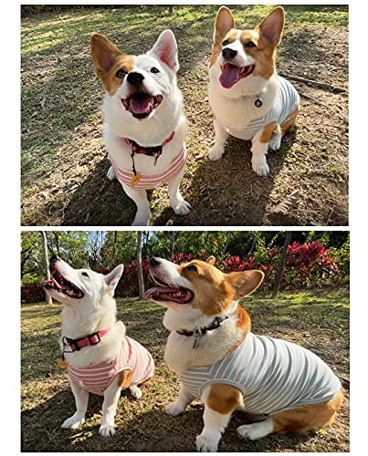 Dog Shirt Vest Lightweight Stretchy Dog T-Shirts Soft Cool Sleeveless Stripe Vests Breathable Clothes for Puppy Kitty Cats Small Medium Large Dogs 2 Pack Pink + Green [ S/Small ] - color: Pink + Green, size: S-(2~7lb) | Chest(~13")