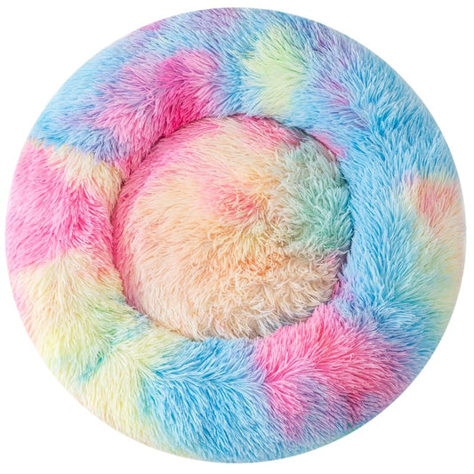 Fluffy Donut Dog Bed for Puppies Cat Bed Plush Soft Faux Fur Non-Slip Bottom Indoor Cozy Comfortable Pet Bed Bunny Pillow Dog Piilow Small for 3KG