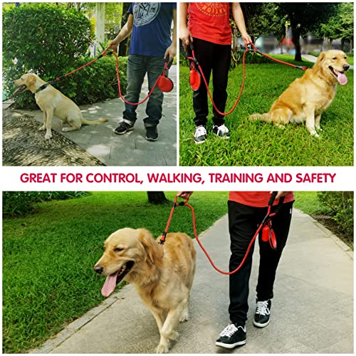 Dog Leash Heavy Duty 6ft, Double Handle Dog Leash with Padded Handle for Traffic Control, Reflective Rope Leashes for Large and Medium Dogs Night Control Safety Training (Red) - color: Red (25 to 120 lbs)