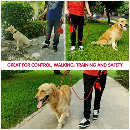 Dog Leash Heavy Duty 6ft, Double Handle Dog Leash with Padded Handle for Traffic Control, Reflective Rope Leashes for Large and Medium Dogs Night Control Safety Training (Red) - color: Red (25 to 120 lbs)
